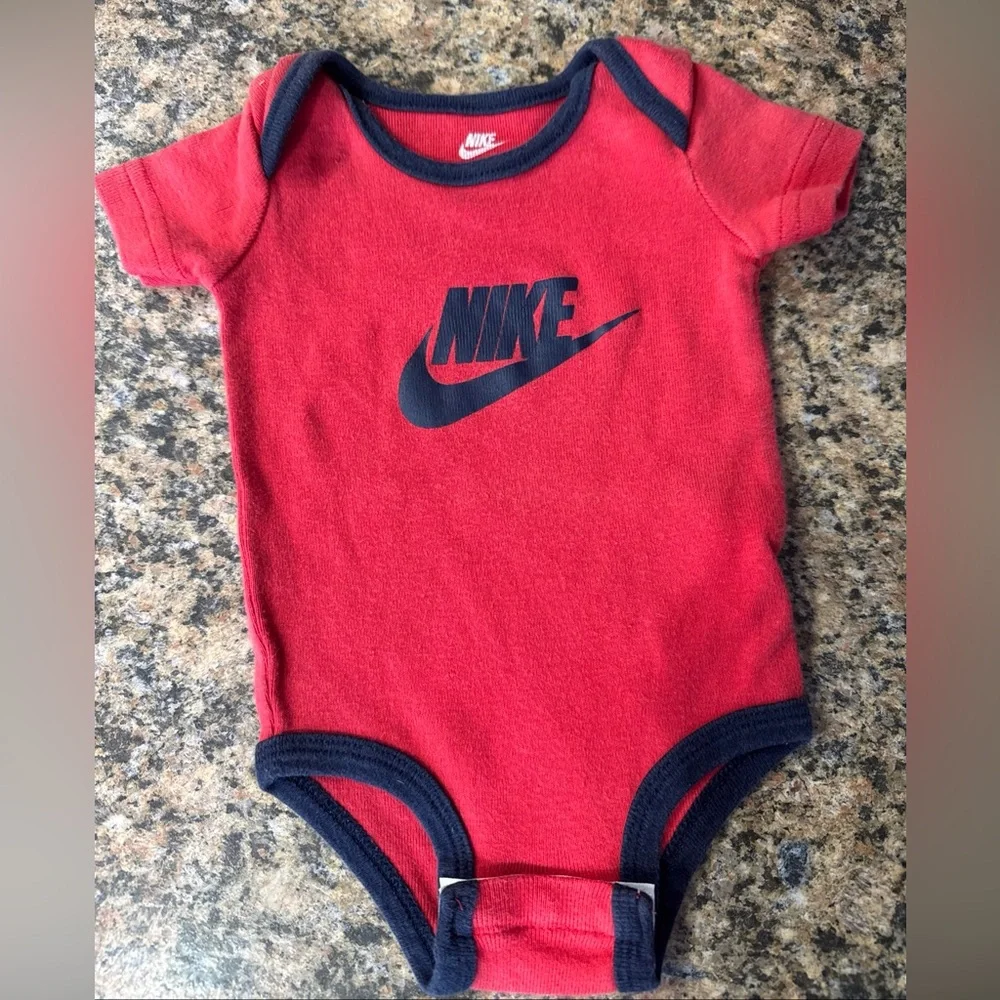 Nike Kids Bodysuit in Red with Blue Trim 0-3M